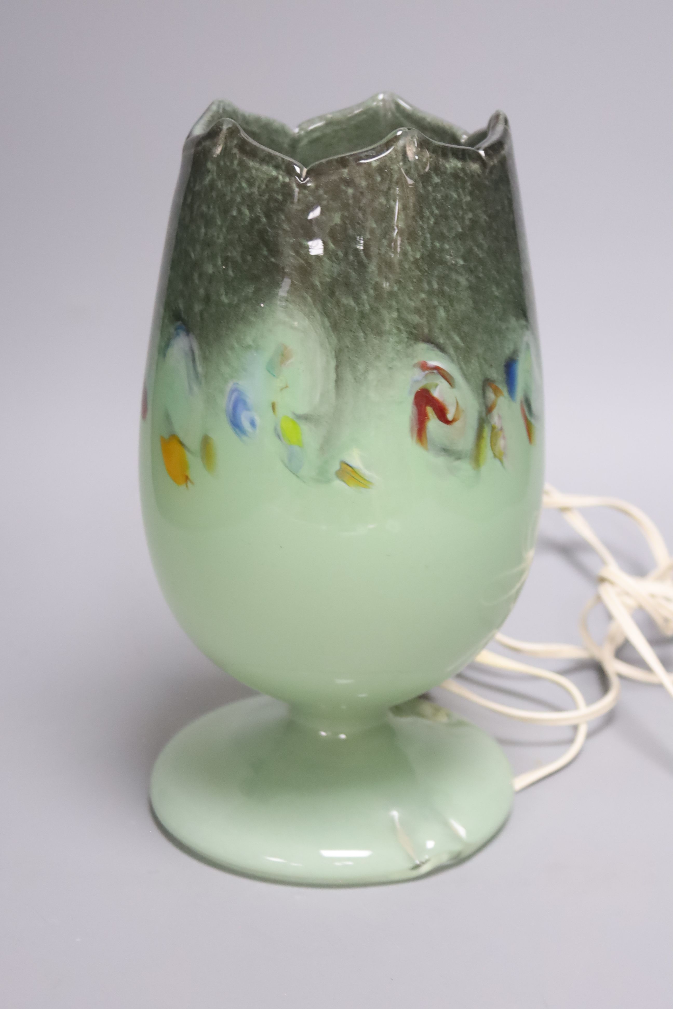 A green Vasart glass lamp, height 26cm